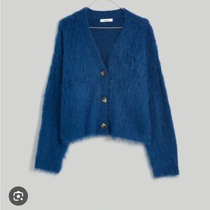 Madewell Fuzzy Brushed Alpaca Wool Blend Blue Cardigan XS